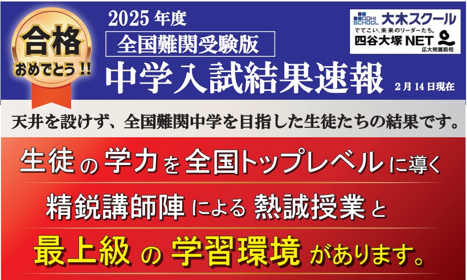 2025難関中学受験合格実績　 | 広島の学習塾・進学塾・個別指導｜大木スクール